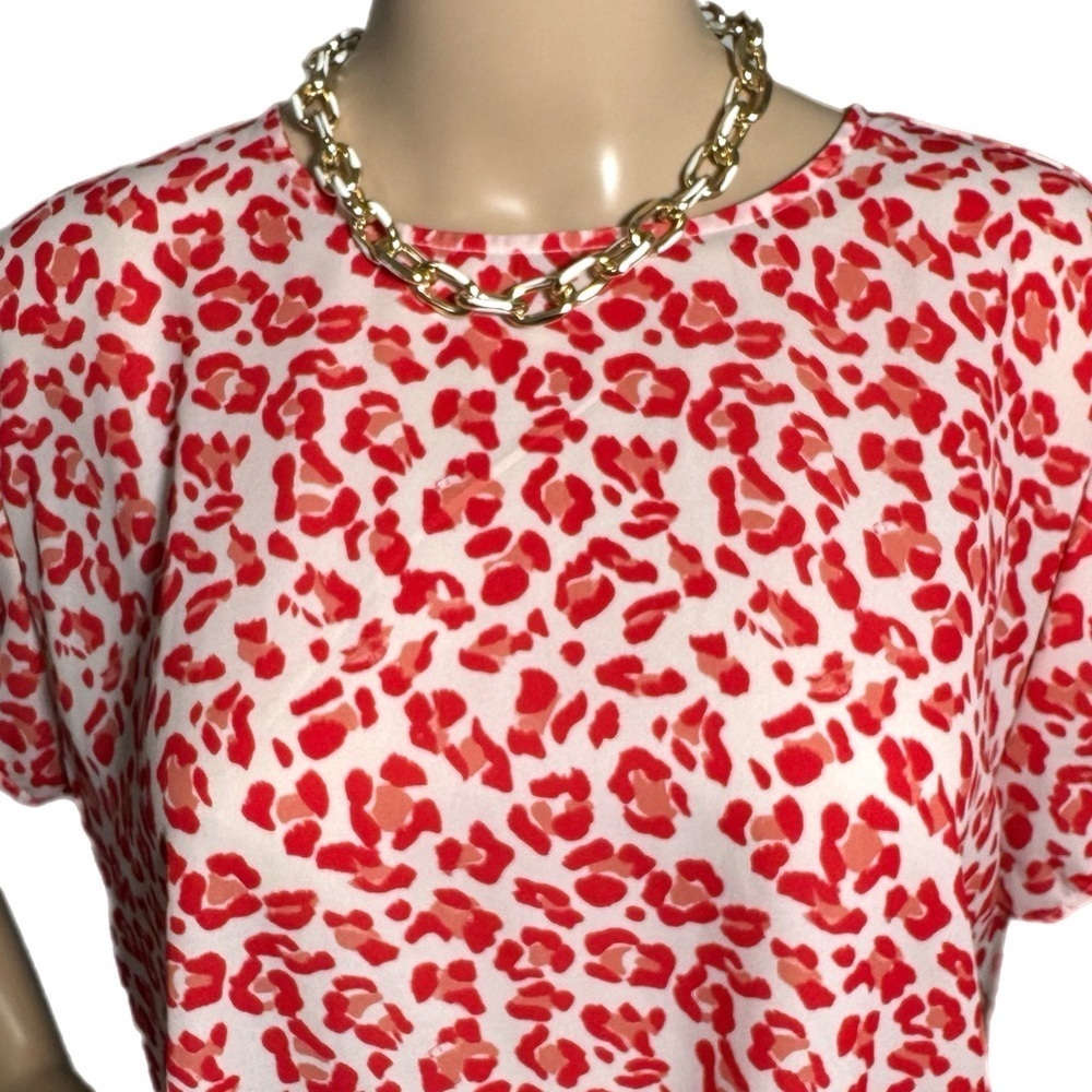 Sweet Pea NY & Co By Stacy Frati Red Animal Print Top Sz L Short Sleeve Sheer - Picture 5 of 11